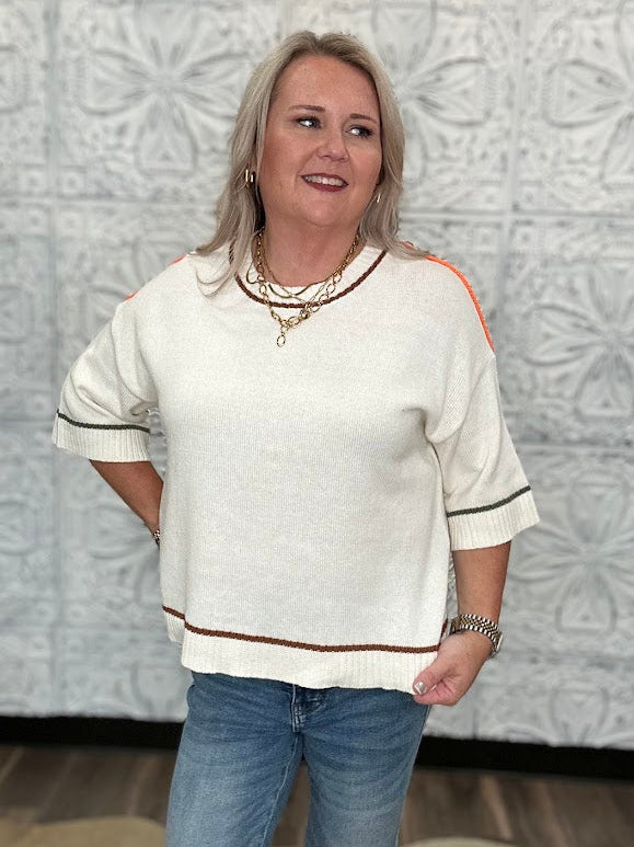 Contrast Stitch Short Sleeve Sweater