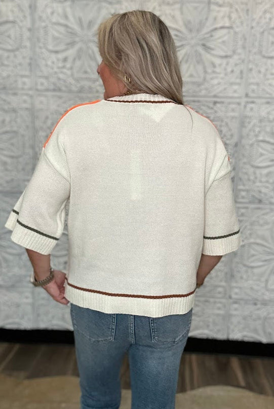 Contrast Stitch Short Sleeve Sweater