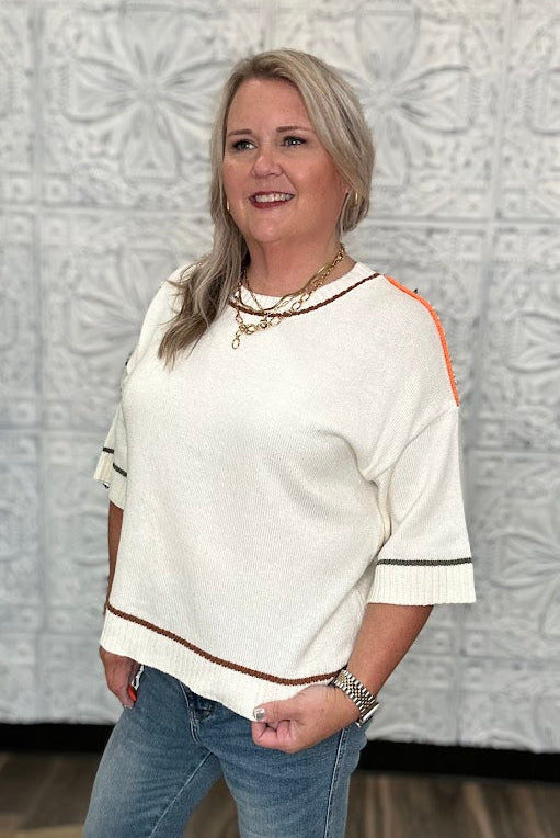 Contrast Stitch Short Sleeve Sweater