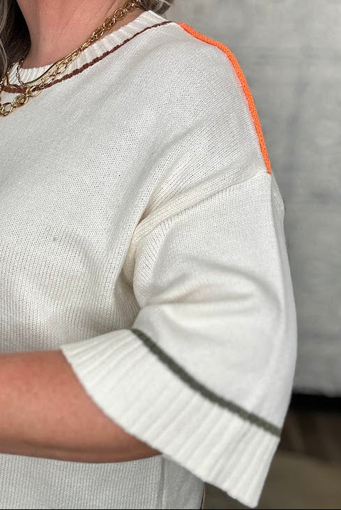Contrast Stitch Short Sleeve Sweater