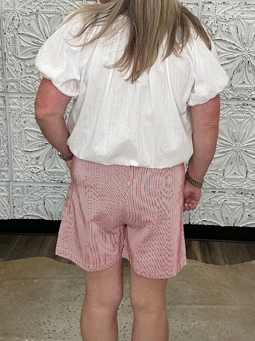 Contrast Tie Waist Striped Linen Blend Shorts