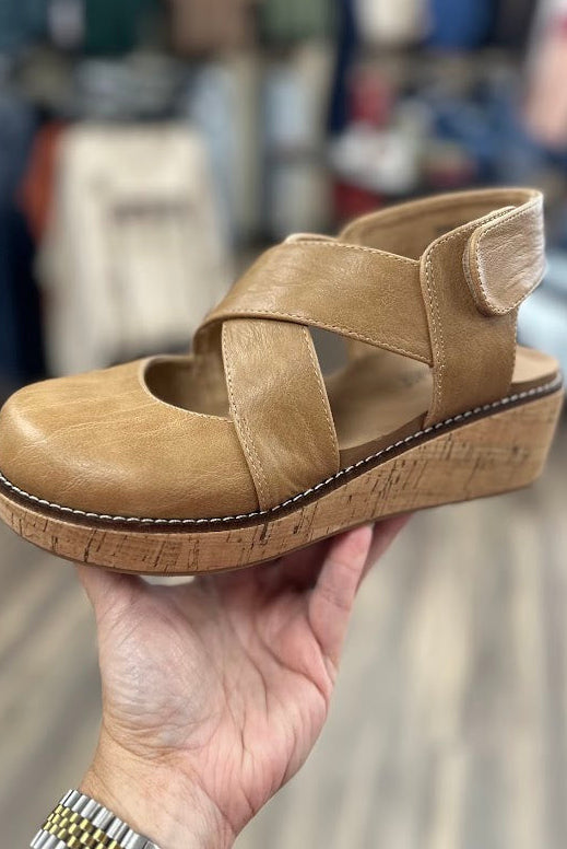 Corkys Bring It In Platform Wedge Sandal in Cognac