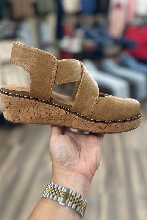 Corkys Bring It In Platform Wedge Sandal in Cognac