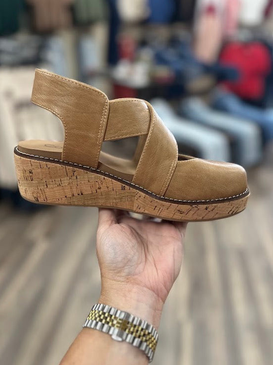 Corkys Bring It In Platform Wedge Sandal in Cognac