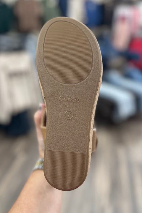 Corkys Bring It In Platform Wedge Sandal in Cognac