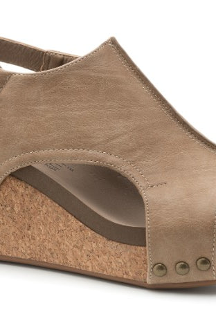 Corkys wedges, taupe wedge sandals, comfortable wedge shoes, women’s cork wedges, Carley wedge Corkys, everyday wedge sandal