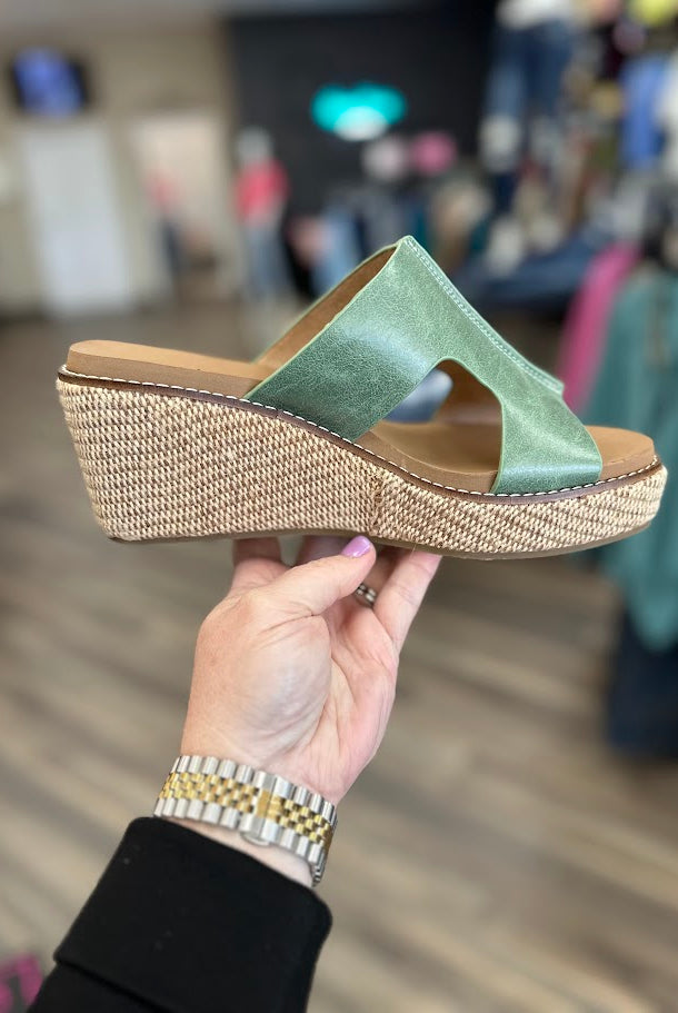 corkys wedges, green wedge sandals, corkys platform sandals, braided wedge shoes, comfortable wedges for women, corkys sandals, spring wedges, summer platform sandals