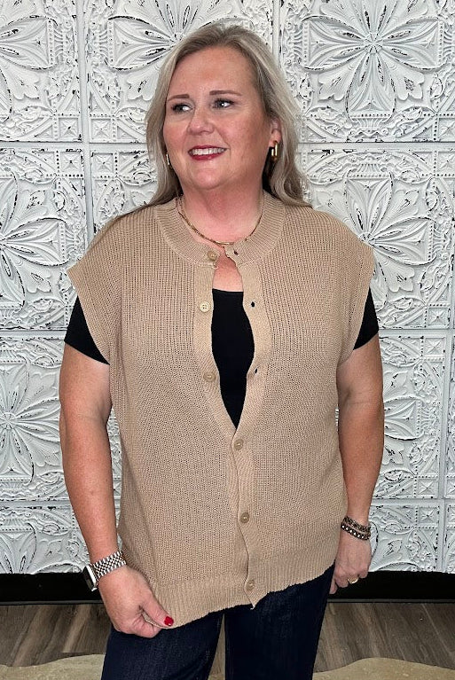 Cotton Linen Button Down Knit Top
