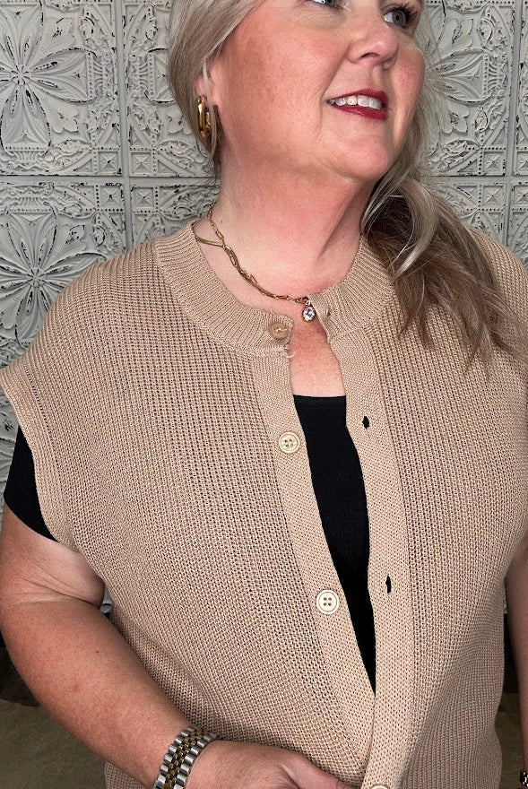Cotton Linen Button Down Knit Top
