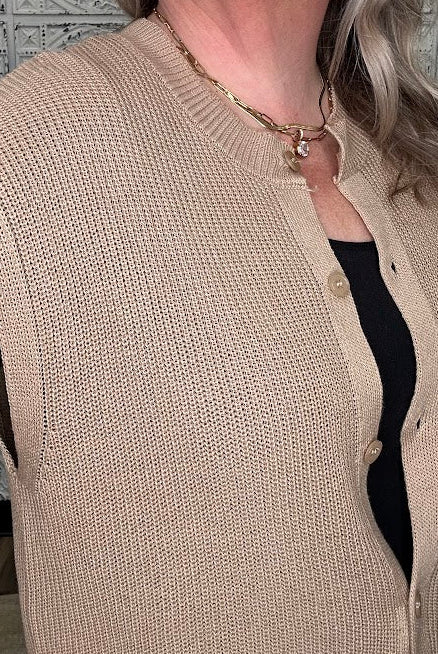 Cotton Linen Button Down Knit Top