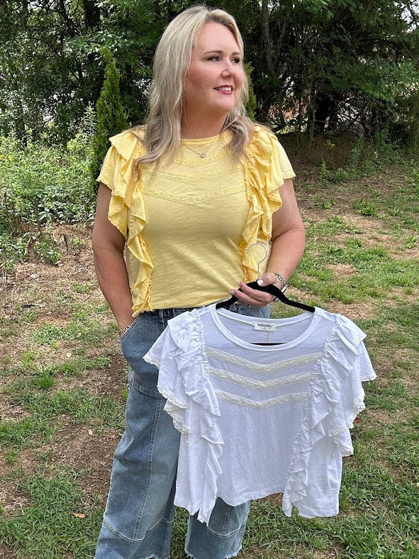 Cotton Ruffle Lace Detail Relaxed Fit Top