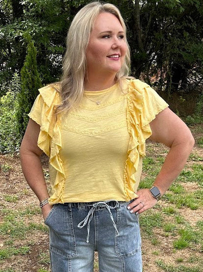 Cotton Ruffle Lace Detail Relaxed Fit Top