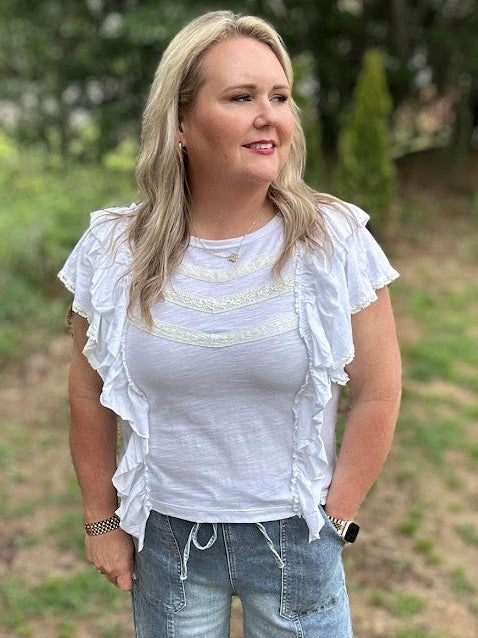 Cotton Ruffle Lace Detail Relaxed Fit Top