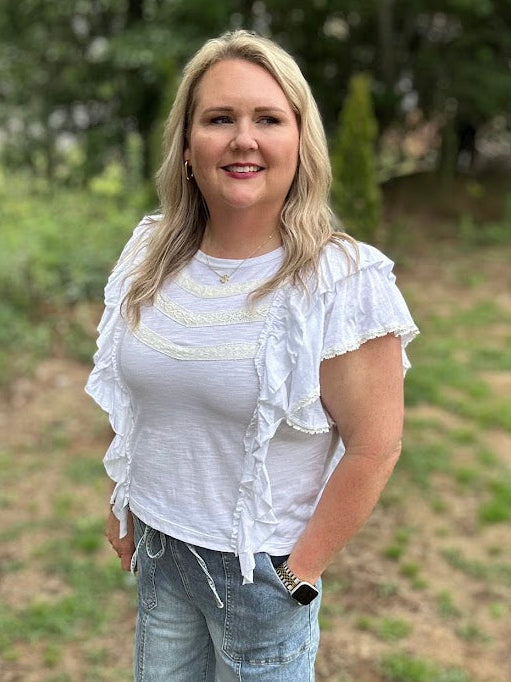 Cotton Ruffle Lace Detail Relaxed Fit Top