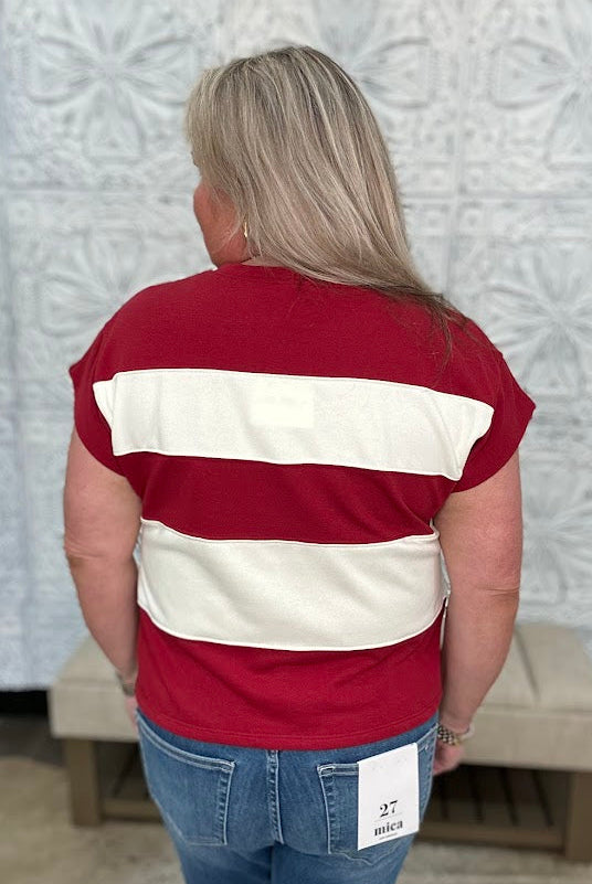 Crimson & Ivory Striped game day Top