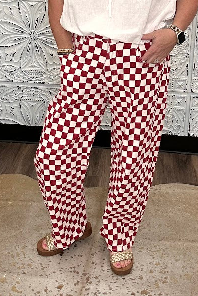 Crimson & White Checkerboard Barrel Pants