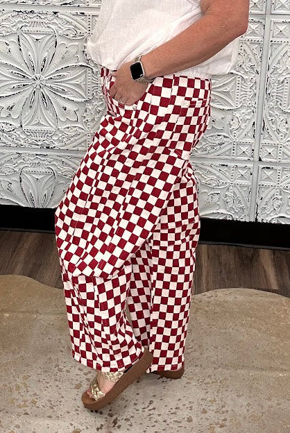 Crimson & White Checkerboard Barrel Pants