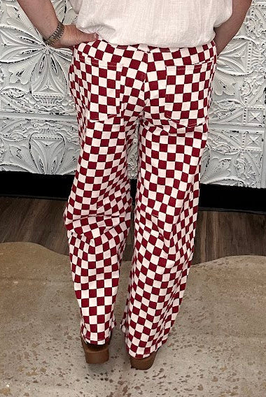 Crimson & White Checkerboard Barrel Pants