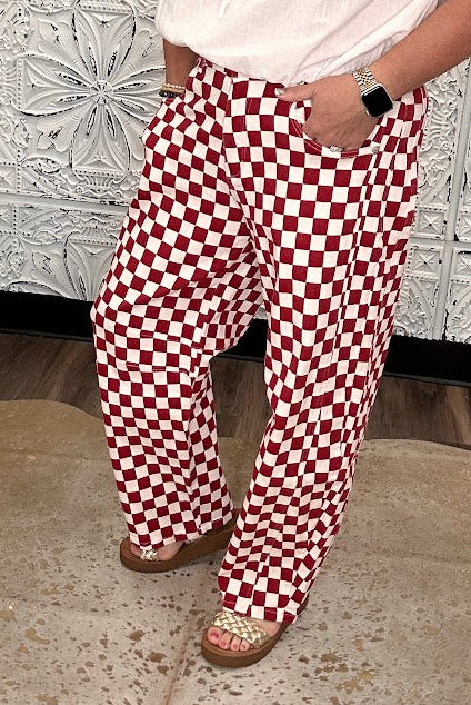 Crimson & White Checkerboard Barrel Pants