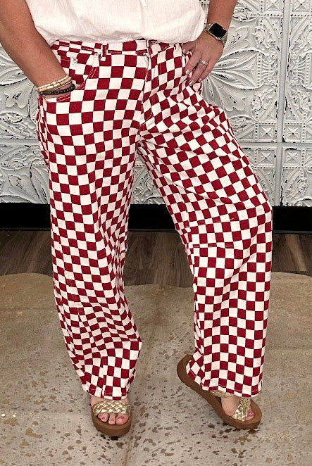 Crimson & White Checkerboard Barrel Pants