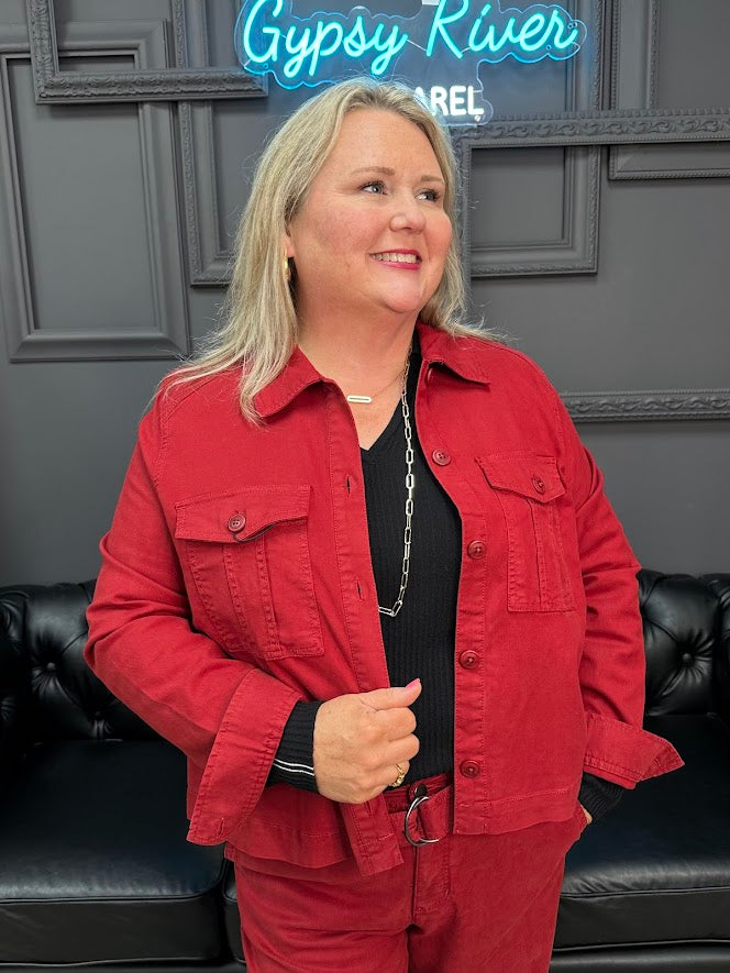 Crop Jacket with Pleated Back corduroy 2 piece set