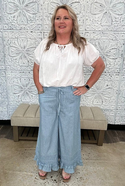 Denim Blue Stripe Wide Leg Pants