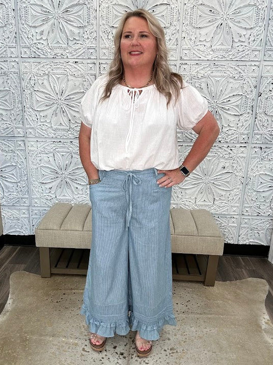 Denim Blue Stripe Wide Leg Pants