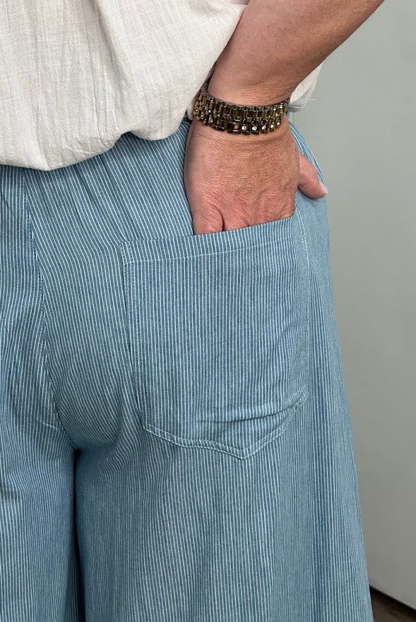 Denim Blue Stripe Wide Leg Pants