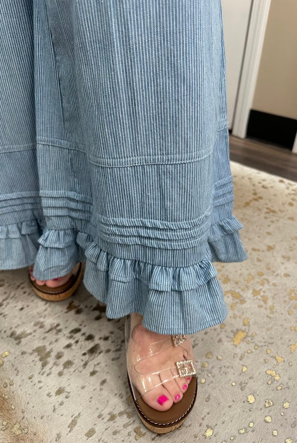 Denim Blue Stripe Wide Leg Pants