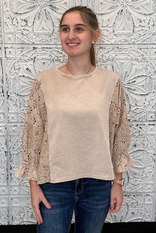 Desert Bloom Patchwork Mineral Wash Top