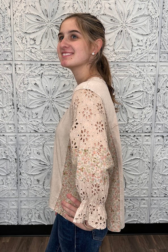 Desert Bloom Patchwork Mineral Wash Top