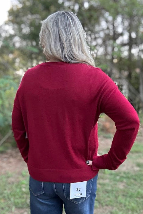 Draped Cowl Neck Mixed Media Sweater