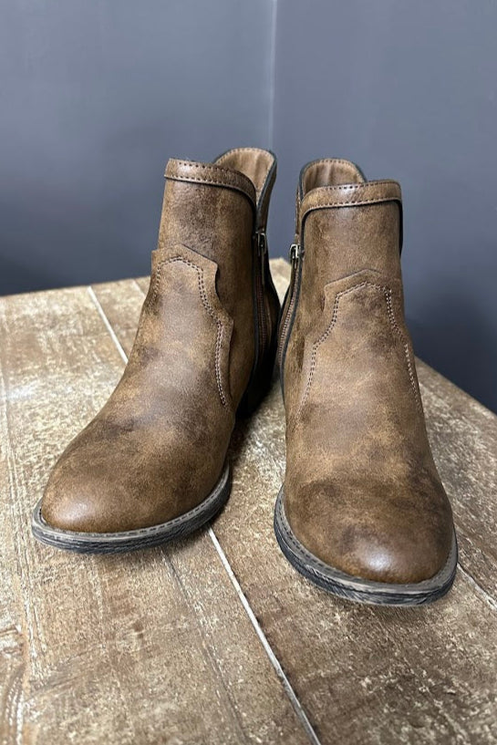 Very G bootie, Evie bootie, brown ankle boot, distressed bootie, side zip boot, women’s booties, rustic ankle boots, Gypsy River shoes, fall booties, everyday boot