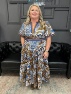 floral midi dress, contrast trim dress, woven midi dress, boutique dress, lined dress with pockets, fall floral dress, short sleeve dress, lightweight midi, casual chic dress, women’s boutique style