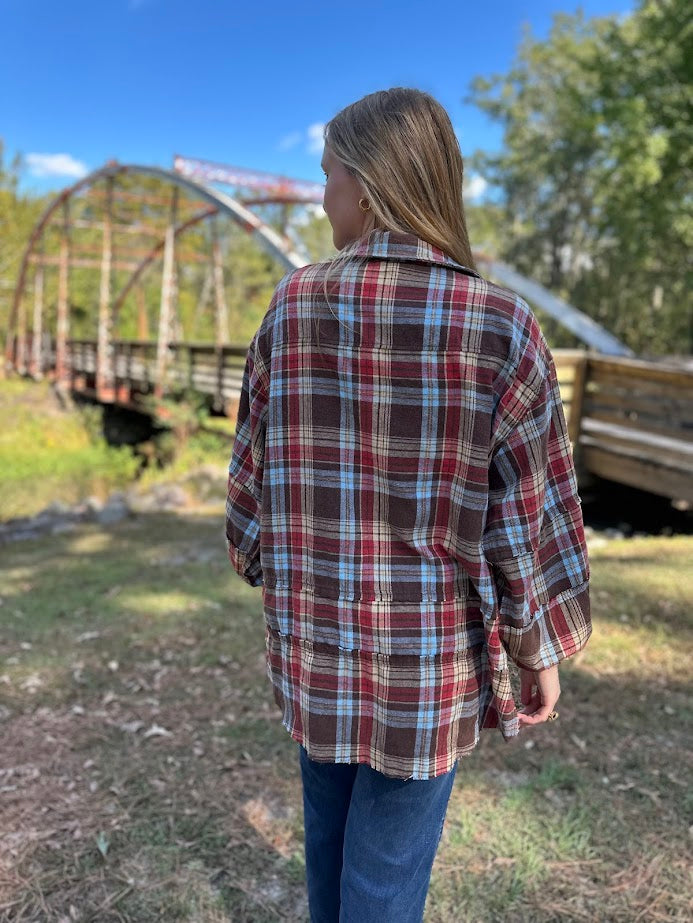 plaid shirt tunic, oversized flannel, plus size plaid top, relaxed button down, casual fall layering shirt, mineral washed plaid, raw hem flannel, women’s plaid tunic, 100% cotton flannel, cozy fall shirt