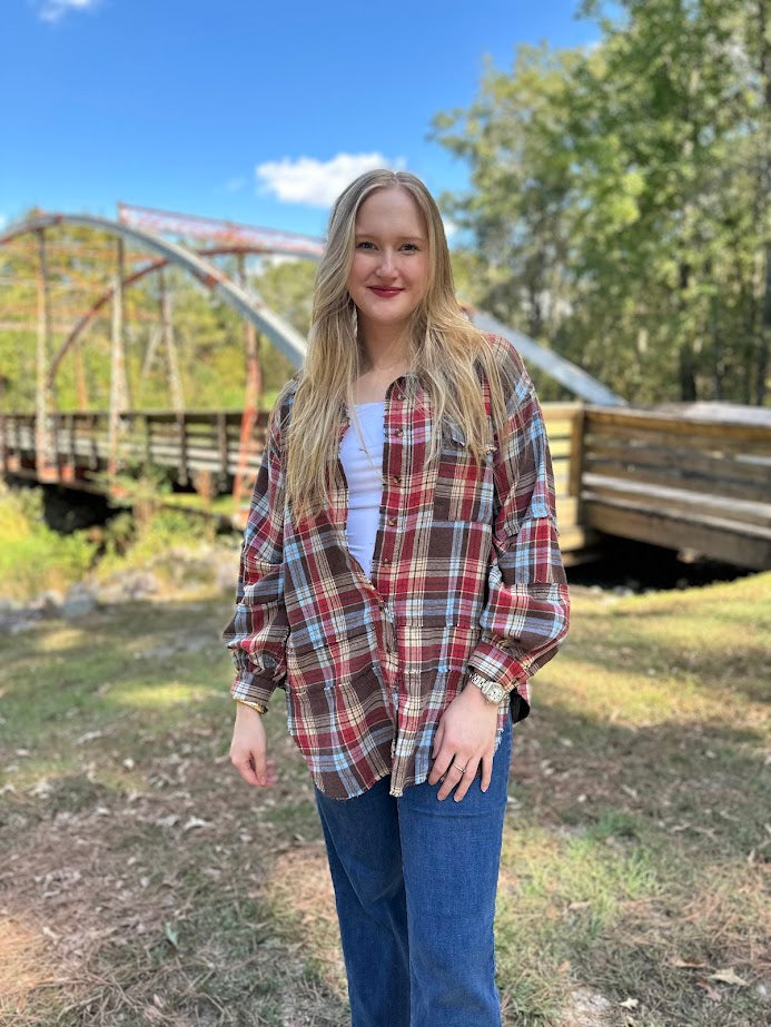 plaid shirt tunic, oversized flannel, plus size plaid top, relaxed button down, casual fall layering shirt, mineral washed plaid, raw hem flannel, women’s plaid tunic, 100% cotton flannel, cozy fall shirt