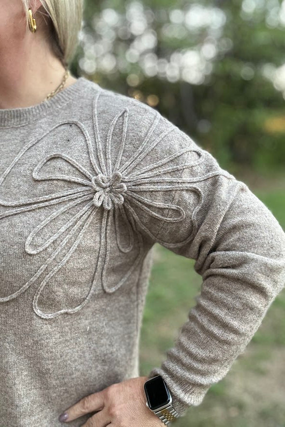 Floral Applique Soft Knit Sweater