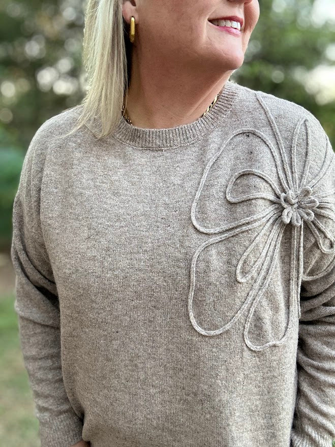Floral Applique Soft Knit Sweater