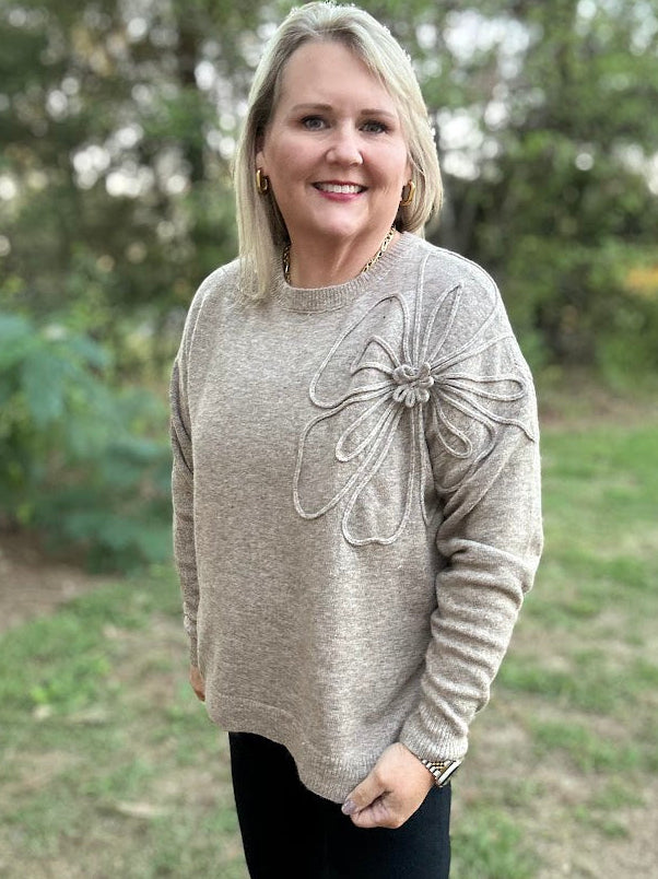 Floral Applique Soft Knit Sweater