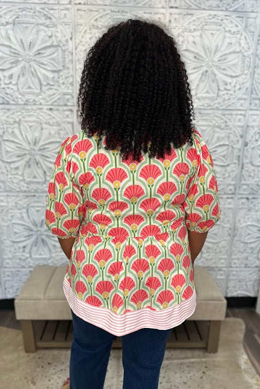 Floral Fan Print Babydoll Top