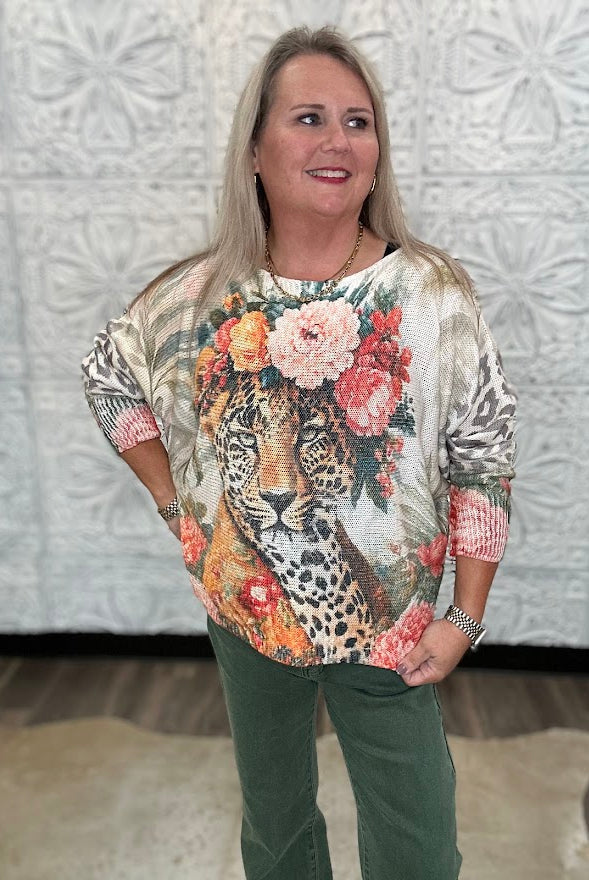 Floral Leopard Graphic Long Sleeve Top