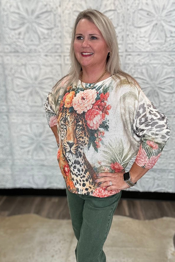 Floral Leopard Graphic Long Sleeve Top