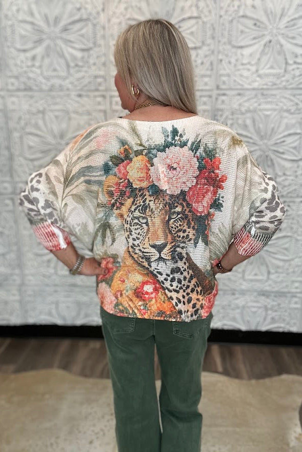 Floral Leopard Graphic Long Sleeve Top