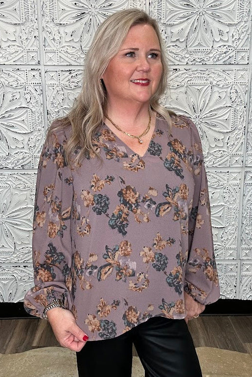 Floral Print Long Sleeve Blouse