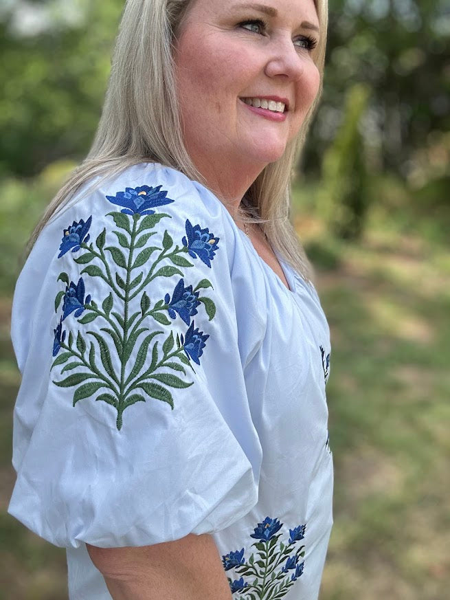Floral Puff Sleeve V-Neck Blouse