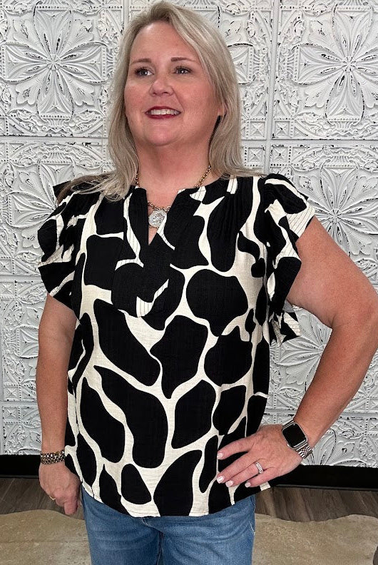 Flutter Sleeve V-Neck Blouse