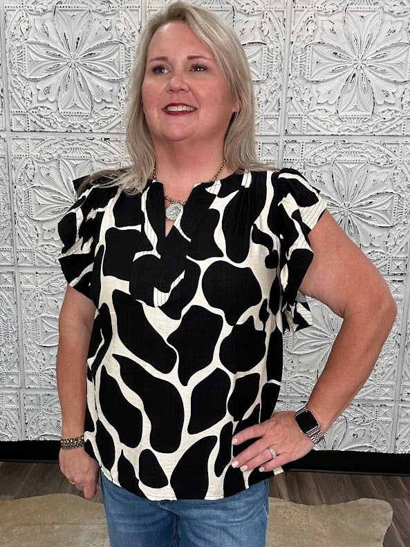 Flutter Sleeve V-Neck Blouse