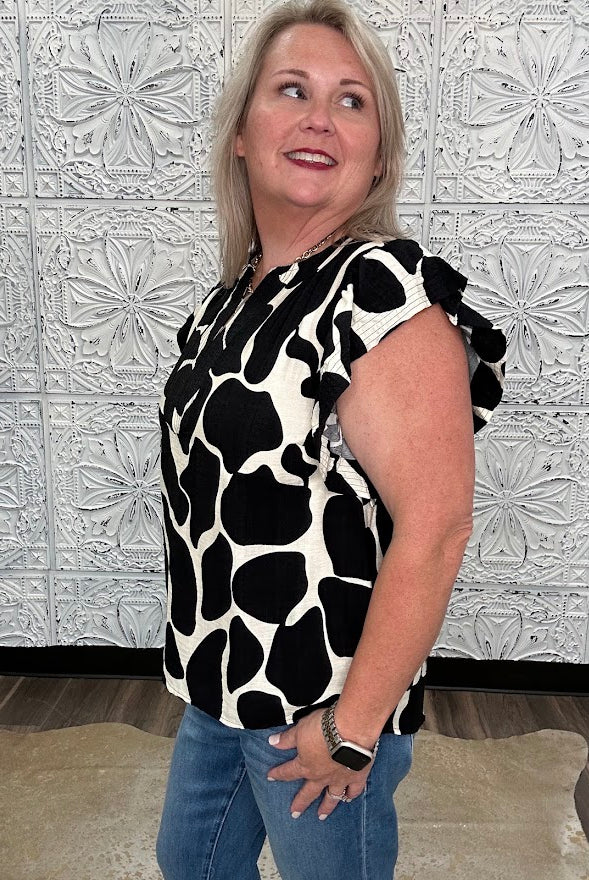 Flutter Sleeve V-Neck Blouse