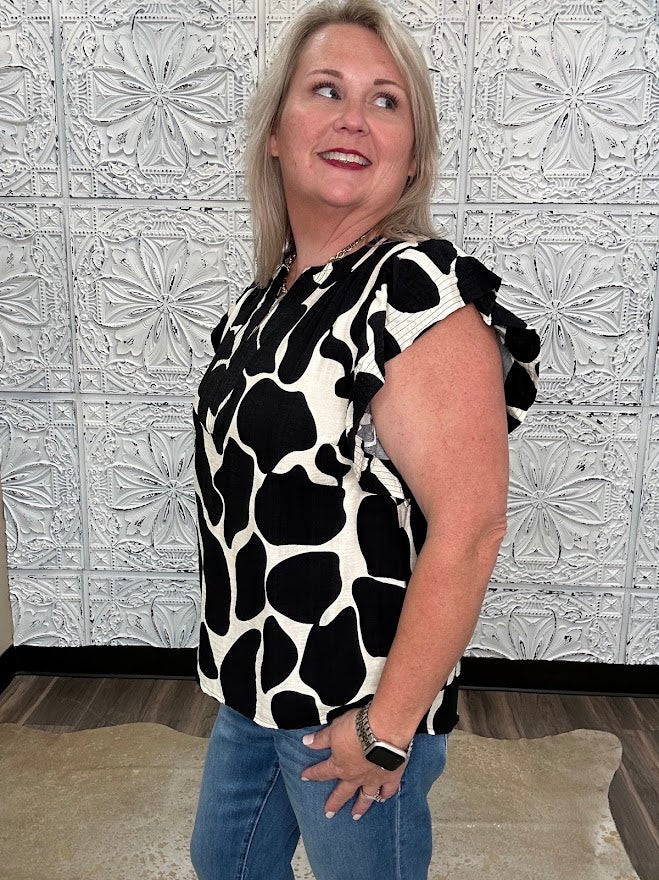 Flutter Sleeve V-Neck Blouse