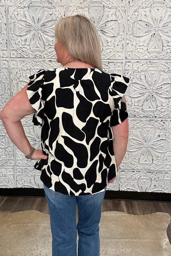 Flutter Sleeve V-Neck Blouse